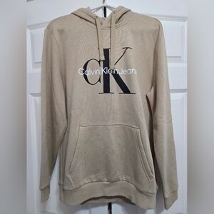 NWT Calvin Klein Women's Long Sleeve Hoodie, Size Medium, White Pepper, Beige